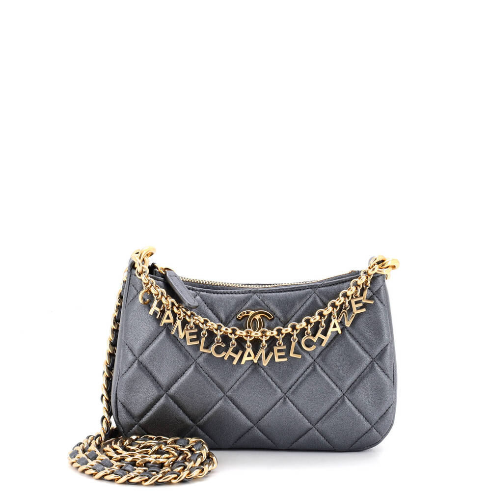 Chanel Small Logo Letters Top Handle Chain Crossbody Bag Quilted Lambskin